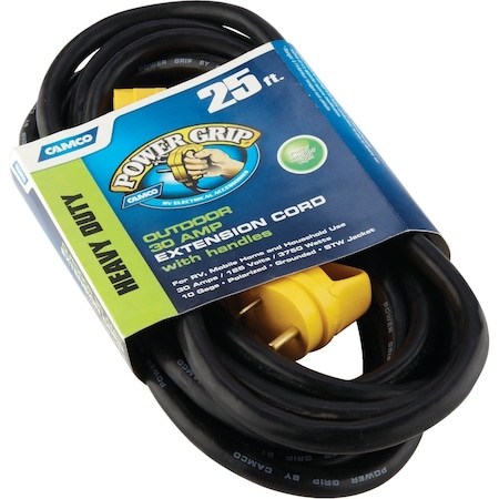 Camco PowerGrip 25Ft. 30A 125 10 Gauge RV Extension Cord 55191