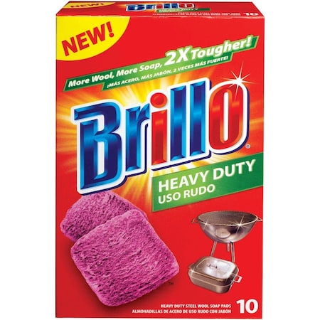 Brillo Hvy Dty Steel Wool Scouring Pad, 10 Count 23366