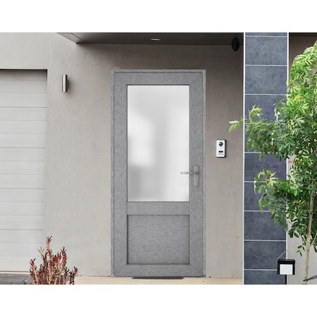 Vdomdoors Front Exterior Prehung uPVC Door Frosted Glass, Manux 8422 Grey Ash, W36" x H80", Left-hand Inswing MANUX8422EXD-SS-W36 x H80-LH