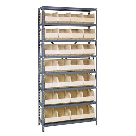 Quantum Storage Systems STEEL SHELVING UNIT W/ 28 BINS IVORY 1275-423IV