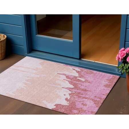 Homeroots 3' X 5' Blush And Pink Abstract Washable Indoor Outdoor Area Rug 613620