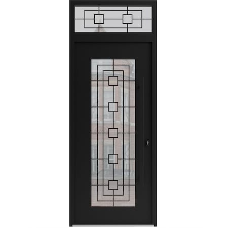 Vdomdoors Aluminum Door Iron 1688 Black Entry Steel Metal Classic Painted 36 x 92 (36 x 80+12)-Left Inswing IRON1688EXD-BLK-W36xH80+12-LH-I