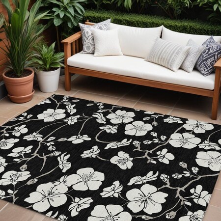 Homeroots 9' X 12' Black Ivory And Gray Floral Washable Indoor Outdoor Area Rug 599866