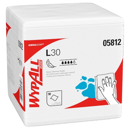 Wypall WypAll Dry Wipe, L30, 1/4 Fold, Moderate Absorbency, Good Wet Strength, White, 05812, 12 PK 05812