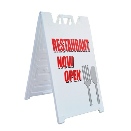 Signmission Restaurant Now Open, A-Frame & 2 Decals Installed, Heavy-Duty Plastic Frame SBHD-D-2436-Restaurant Now Open