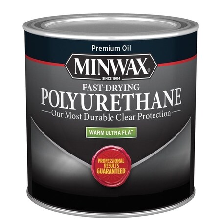 Minwax Fast-Drying Polyurethane Wood Finish, Warm Ultra-Flat, Liquid, Clear, 0.5 pt 230114444