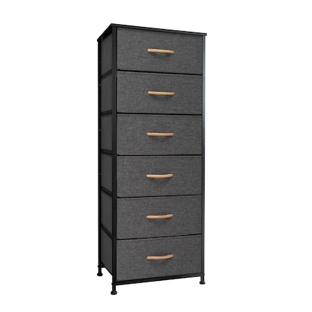 Homeroots 18" Gray And Black Steel And Fabric Six Drawer Dresser 484697