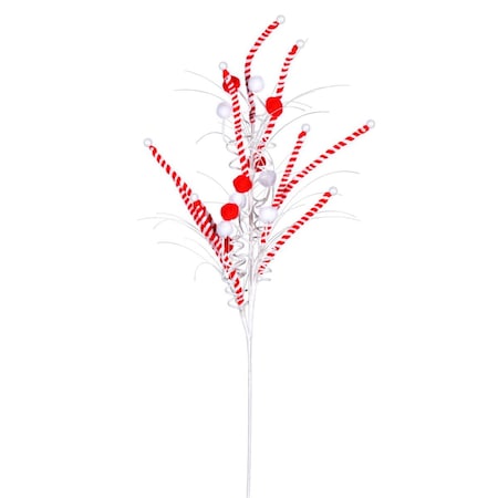 Vickerman 20 in. Red & White Candy Cane Pom Spray, 6PK QG205028