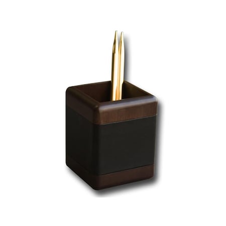 Dacasso This pencil cup features solid wood construction with a top-grain black leather inlay.<li>Materials: A8410