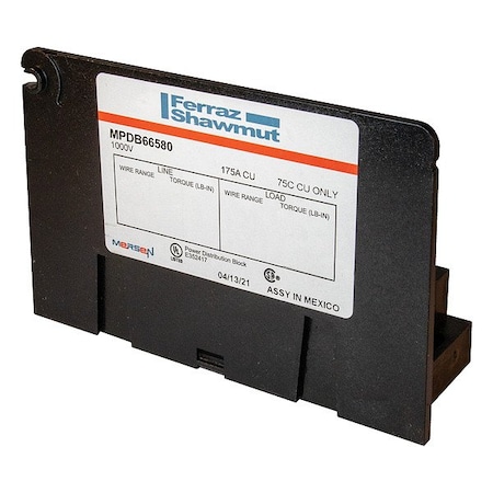 Mersen Power Distribution Block, 175 A, 1,000 V MPDB66580