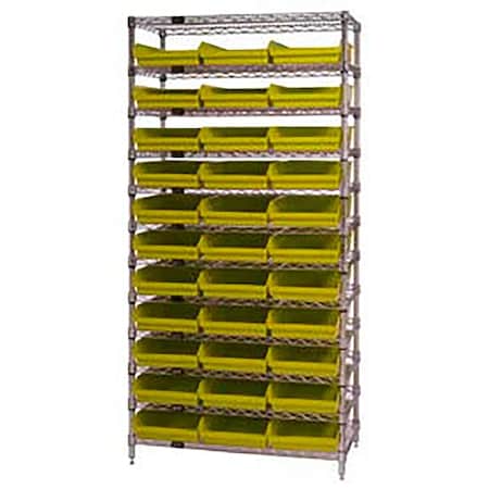 Global Industrial Chrome Wire Shelving with 33 4"H Plastic Shelf Bins Yellow, 36x14x74 268971YL