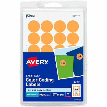 Avery Print or Write Removable Color-Coding Labels, 3/4" Dia, Neon Orange, 1008/Pack 5471