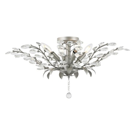 Jonathan Y Elisana 26" 4-Light Contemporary Bohemian Iron/Acrylic LED Semi Flush Mount, Silver Gray/Clear JYL9550A