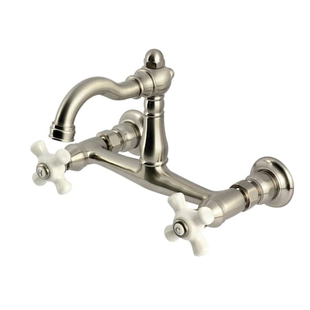 Kingston Brass Two-Handle Wall Mount Bridge Kitchen Faucet, Brushed Nickel KS3258PX