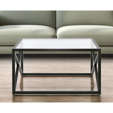 Homeroots 32" Black Glass And Steel Square Coffee Table 520959