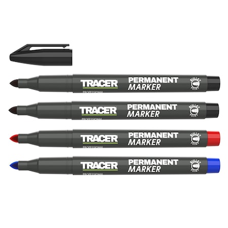 Tracer Permanent Markers, Black, Red, Blue, 4PK APMK1