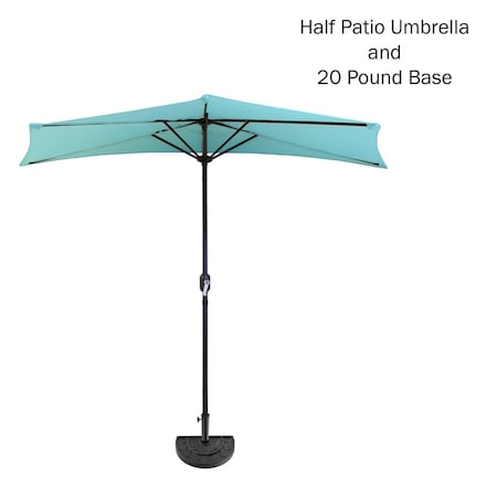 Pure Garden 9 Ft Semicircle Patio Umbrella with Base, Blue 50-145-BB