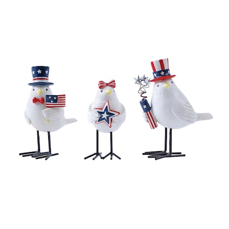 Homeroots Set of Three Red White And Blue Polyresin Americana Bird Figurines, 3PK 633771