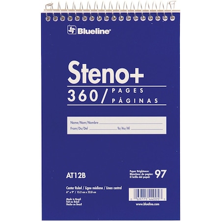 Blueline White Paper Wirebound Steno Pad, Blue REDAT12B