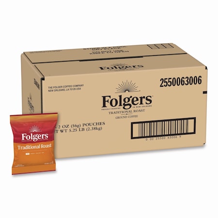 Folgers Traditional Roast Ground Coffee Fraction Packs, Traditional Roast, 2oz, PK42 2550063006