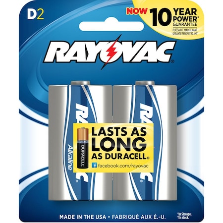 Rayovac 813-2F Mercury Free Alkaline Batteries, D, 2/Pk - For Multipurpose - D - 1.5 V DC - 2 8132F