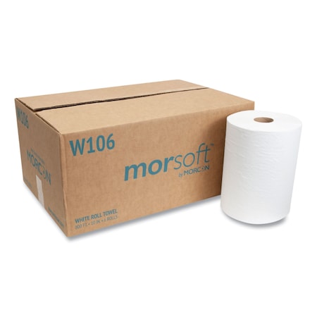 Morcon Hardwound Paper Towel, 1 Ply, Continuous Roll Sheets, 800 ft, White, 6 PK W106