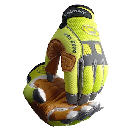 Caiman Multi-Activity Glove w/White Goat Grain Leather Palm and Hi-Vis AirMesh Back, Pigskin Leather Reinfo 25458