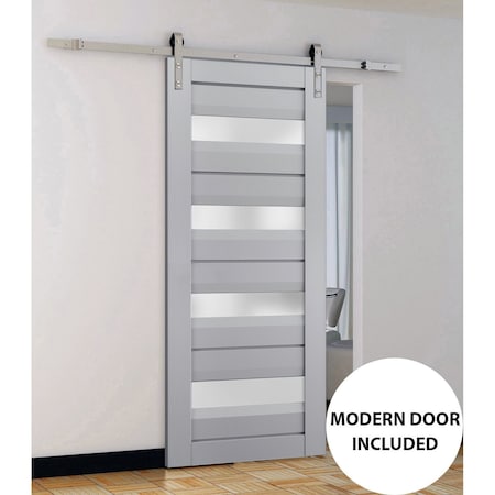 Sartodoors Slab Barn Door Panel Frosted Glass Grey 18x84 Solid Core Modern Interior VEREGIO7455S-GRE-1884