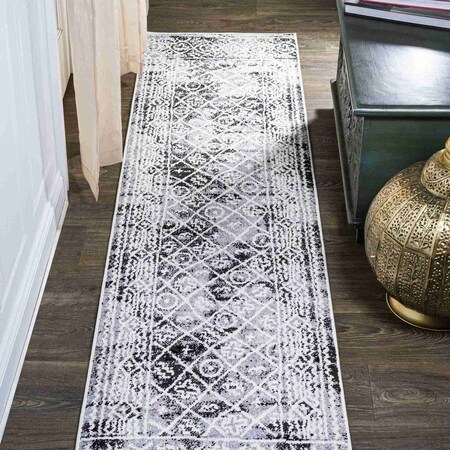 Jonathan Y Iften Moroccan Geometric Distressed Ivory/Black 2 ft. x 8 ft. Runner Rug MOH505A-28