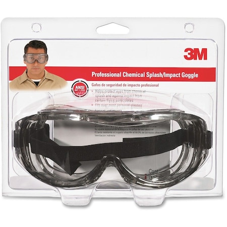 Scotch 3M Chemical Splash Goggles Clear Lens Black Frame 1 pc 91264-80025T