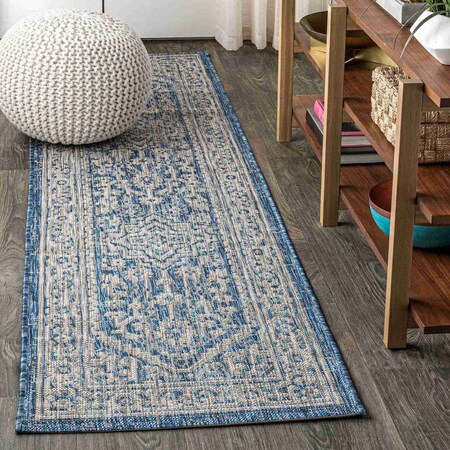 Jonathan Y Sinjuri Medallion Textured Weave Navy/Gray 2 ft. x 8 ft. Indoor/Outdoor Runner Rug SMB101B-28