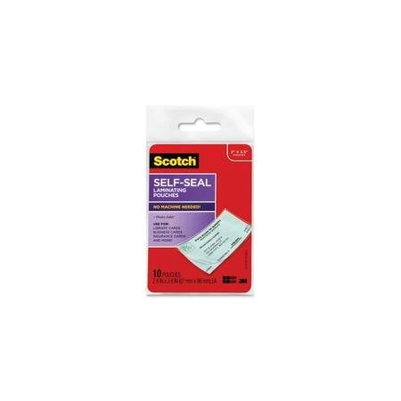 Scotch Self-Sealing Laminating Pouches, 9 mil, 3.8" x 2.4", Gloss Clear, 10PK LS851-10G