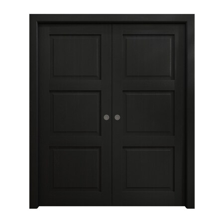 Sartodoors Sliding French Double Pocket Doors 36 x 84 inches, Ego 5010 Painted Black Oak, Kit Rail Hardware , EGO5010DP-CHK-3684