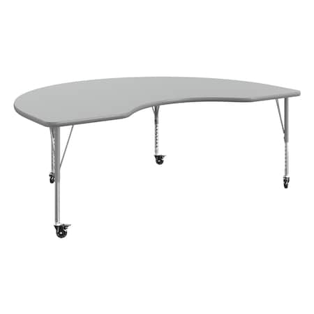 Flash Furniture Commercial Adjustable Height Kidney Activity Table with Locking Casters-Gray XU-A4872-KIDNY-GRY-T-P-CAS-GG