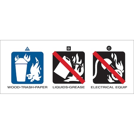 Brady Water Based Fire Extinguisher Labels, 2in H x 5in W x 0.0035in D, Black/Blue/Red on White, 5PK 76299