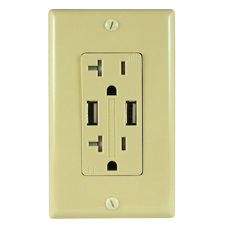 Automation Systems Interconnect Wall Outlet 20 Amp Tamper Resistant, with USB Charging Ports 3.4 Amp, Ivory, Includes Wall Plate ATUR3.4-20-I