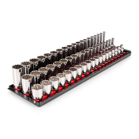 Tekton 3/8 In. Dr. Shallow, Semi-Deep, and Deep 12pt Socket Set w/Rails and Trays, 57-Piece (6 - 24 mm) SHD91126