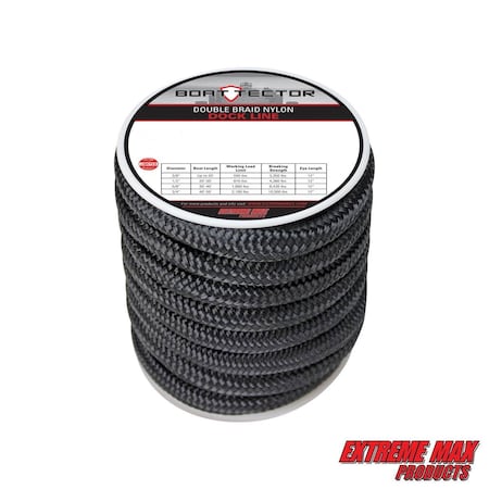 Extreme Max 3006.2309 BoatTector Double Braid Nylon Dock Line - 3/4" x 30', Black 3006.2309