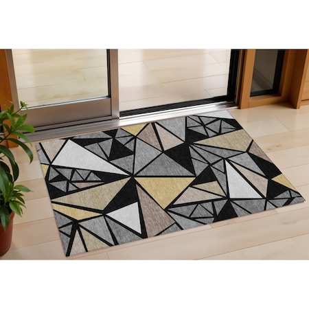 Homeroots 3' X 5' Black Beige And Gray Geometric Washable Indoor Outdoor Area Rug 600348