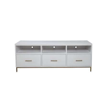Homeroots 64in White Mahogany Solid Wood Open Shelving TV Stand 404260