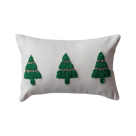 Creative Co-Op Natural/Green Christmas Trees Pillow 9 in. XS5756