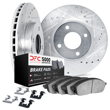 Dynamic Friction Co DFC Rotors-Drilled & Slotted-Black w/ 5000 Advanced Brake Pads Incl Hdw 8512-67134