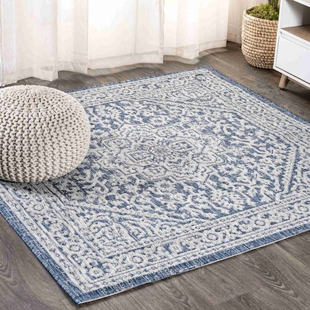 Jonathan Y Sinjuri Medallion Textured Weave Navy/Gray 5 ft Square Indoor/Outdoor Area Rug SMB101B-5SQ