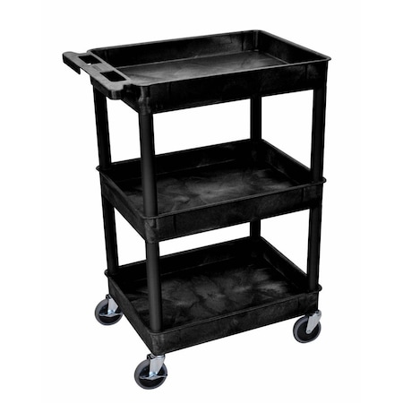 Luxor Compact Utility Tub Cart, Three Shelf Unit, 18 x 24 x 39.25 Inches, Black 162704