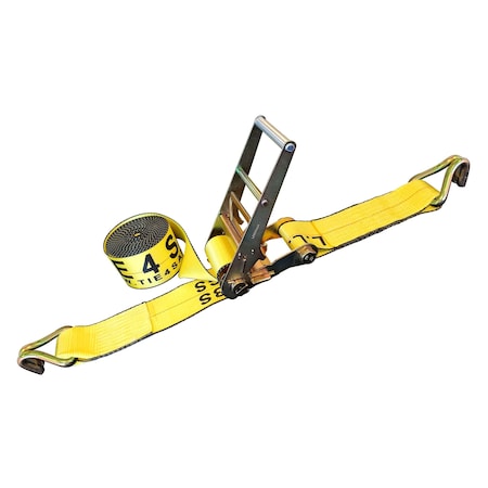 Tie 4 Safe 3'' x 30' Ratchet Strap w/ Wire J Hook. WLL: 5,400 LBS Yellow RT20R-1530-W20-Y-1