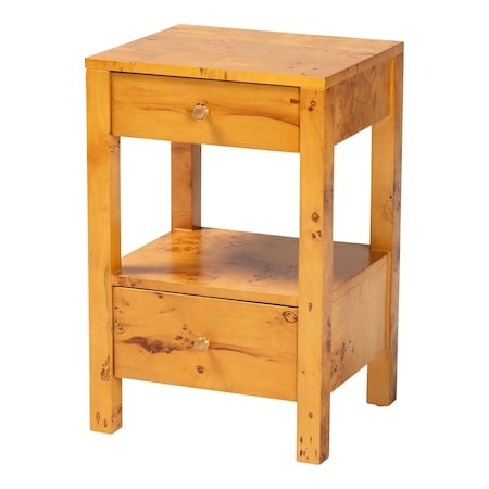 Bali & Pari Azmi Modern and Contemporary Natural Light Mappa Real Burl Wood 2-Drawer Nightstand 249-13923-ZORO