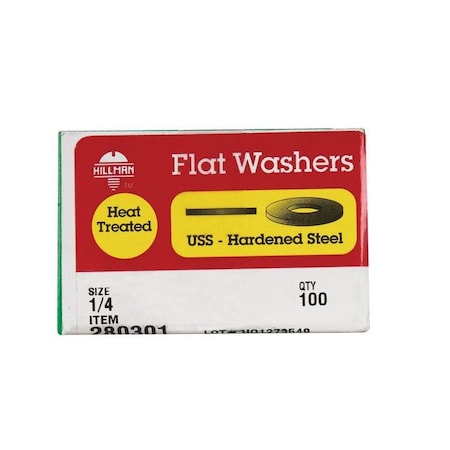 Hillman Yellow Dichromate Steel 1/4 in. USS Flat Washer, 100PK 280301