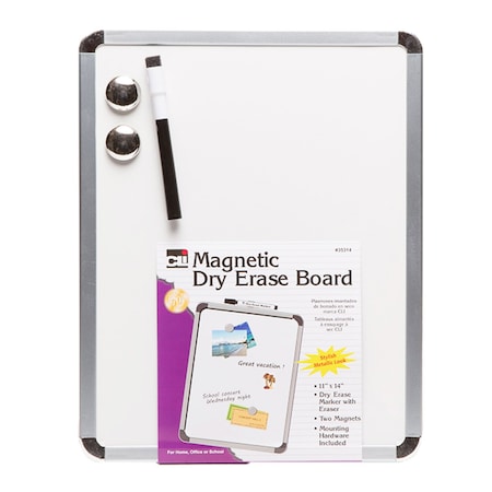 Charles Leonard Framed Magnetic Dry Erase Board with Marker & Magnets, Silver Frame, 11" x 14" CHL35314