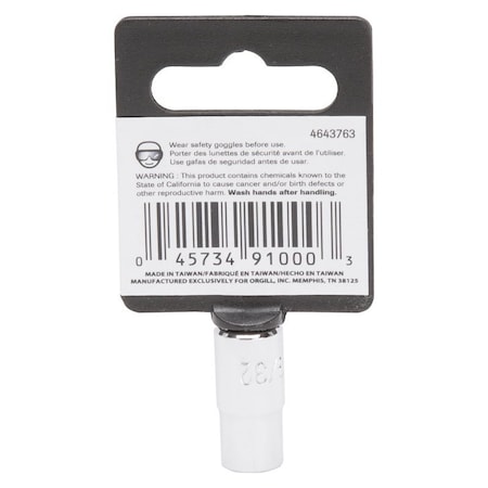 Vulcan Drive Socket, 9/32 in Socket, 1/4 in Drive, 6-Point, Chrome Vanadium Steel, Chrome, MT6482665 MT6482665