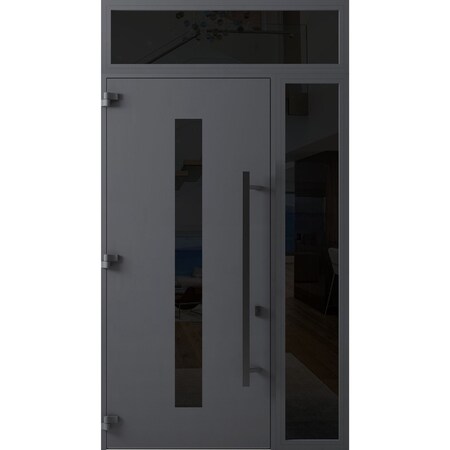 Vdomdoors Front Exterior Prehung Steel Door Ronex0130 Grey 96 Sidelight and Transom Window Sidelite Entry RONEX0130EXD-GRE-W36+16xH96+16-RH-I